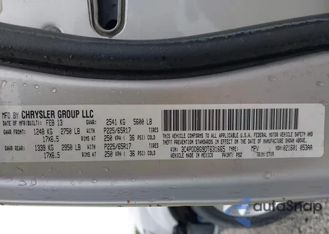 2013 Dodge Journey Sxt z USA, uszkodzony, nr VIN 3C4PDDBG9DT631665